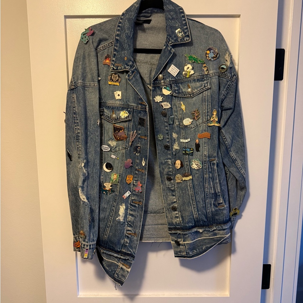 Forever 21 DID IT MYSELF Classic Blue Denim Jeans JACKET UNIQUE